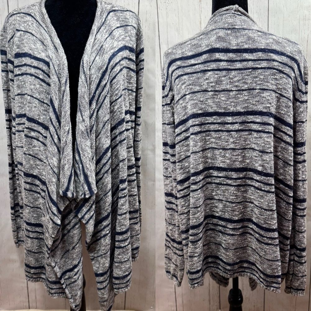 Lane Bryant Cardigan Knit Open Front Striped Beachy Draping Layering Coastal